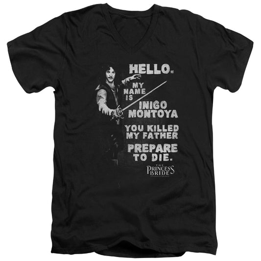 The Princess Bride Hello Again Mens Slim Fit V-Neck T Shirt Black Officially Licensed