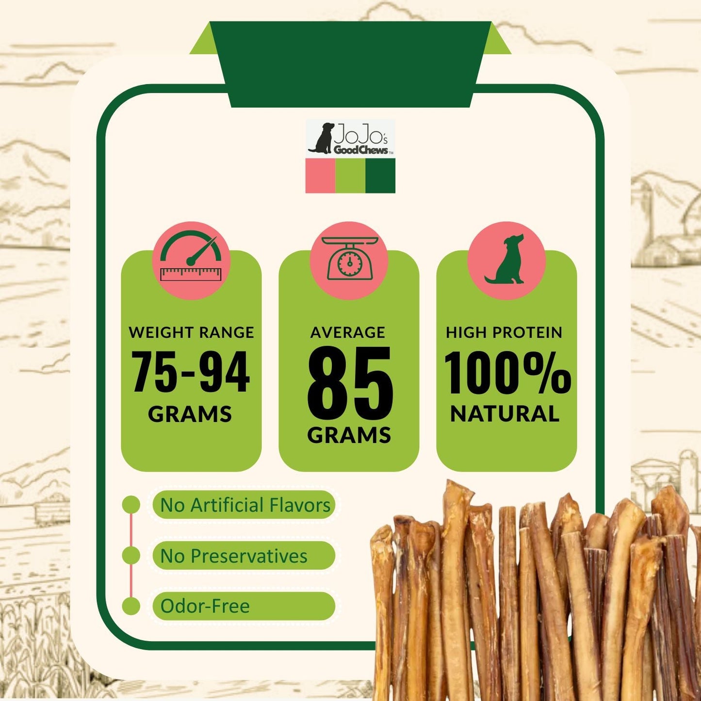 All-Natural Beef Bully Stick Dog Treats, Single Ingredient Dog Chews – 12-Inch Jumbo (2-Pack)