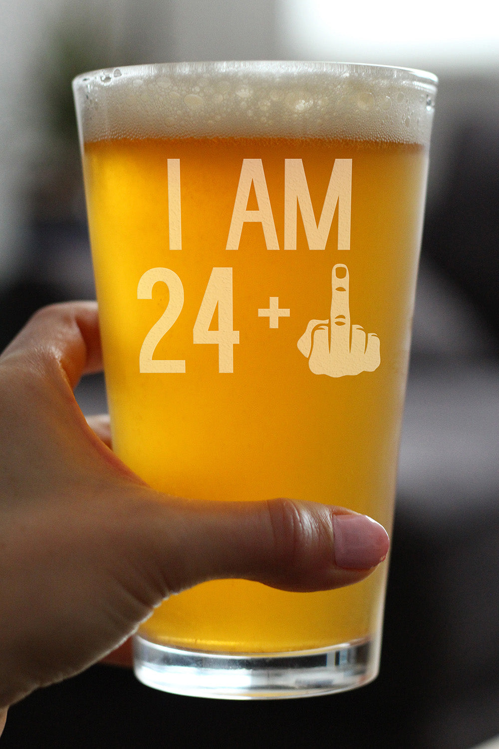 24 + 1 Middle Finger - 16 oz Pint Glass for Beer - Funny 25th Birthday Gifts for Men and Women Turning 25