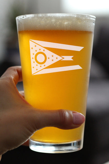 Ohio Flag Pint Glass for Beer - State Themed Drinking Decor and Gifts for Ohioan Women & Men - 16 Oz Glasses
