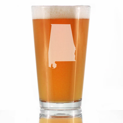 Alabama State Outline Pint Glass for Beer - State Themed Drinking Decor and Gifts for Alabaman Women & Men - 16 Oz Glasses