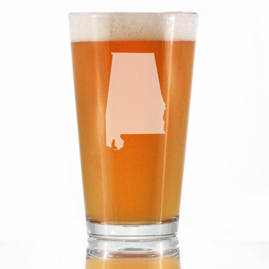 Alabama State Outline Pint Glass for Beer - State Themed Drinking Decor and Gifts for Alabaman Women & Men - 16 Oz Glasses
