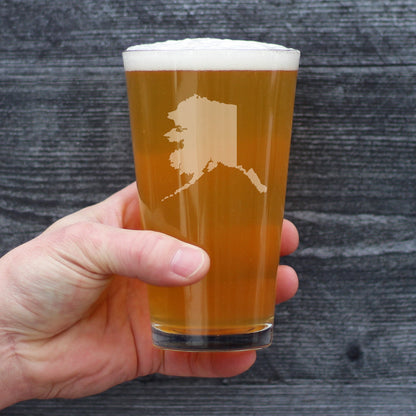 Alaska State Outline Pint Glass for Beer - State Themed Drinking Decor and Gifts for Alaskan Women & Men - 16 Oz Glasses