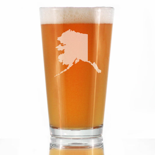 Alaska State Outline Pint Glass for Beer - State Themed Drinking Decor and Gifts for Alaskan Women & Men - 16 Oz Glasses