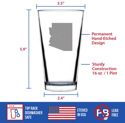 Arizona State Outline Pint Glass for Beer - State Themed Drinking Decor and Gifts for Arizonan Women & Men - 16 Oz Glasses