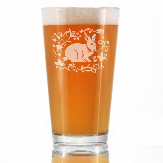 Berry Patch Bunny Rabbit - Pint Glass for Beer - Hand Engraved Gifts for Men & Women That Love Bunnies