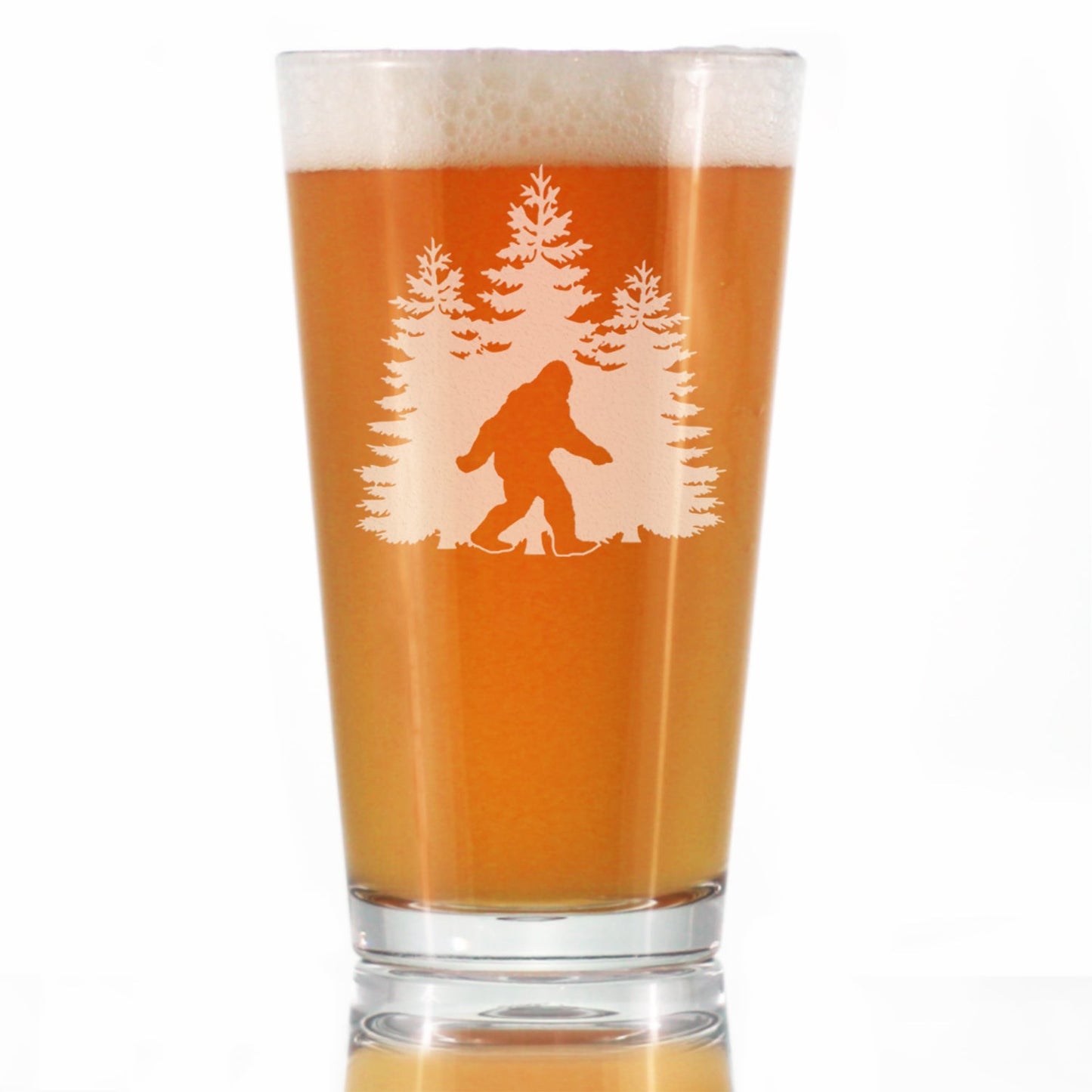 Bigfoot Engraved Pint Glass, Unique Sasquatch Themed Gifts, Funny Gift Idea for Outdoorsmen