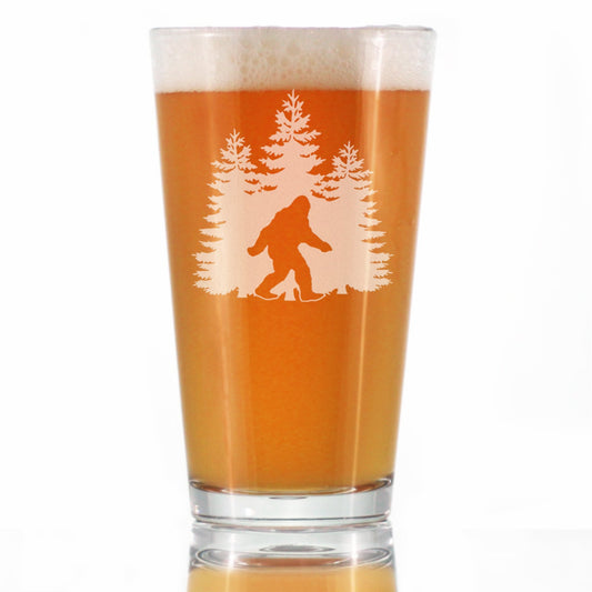 Bigfoot Engraved Pint Glass, Unique Sasquatch Themed Gifts, Funny Gift Idea for Outdoorsmen