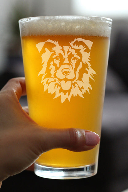 Border Collie Face Pint Glass for Beer - Unique Dog Themed Decor and Gifts for Moms & Dads of Border Collies - 16 Oz