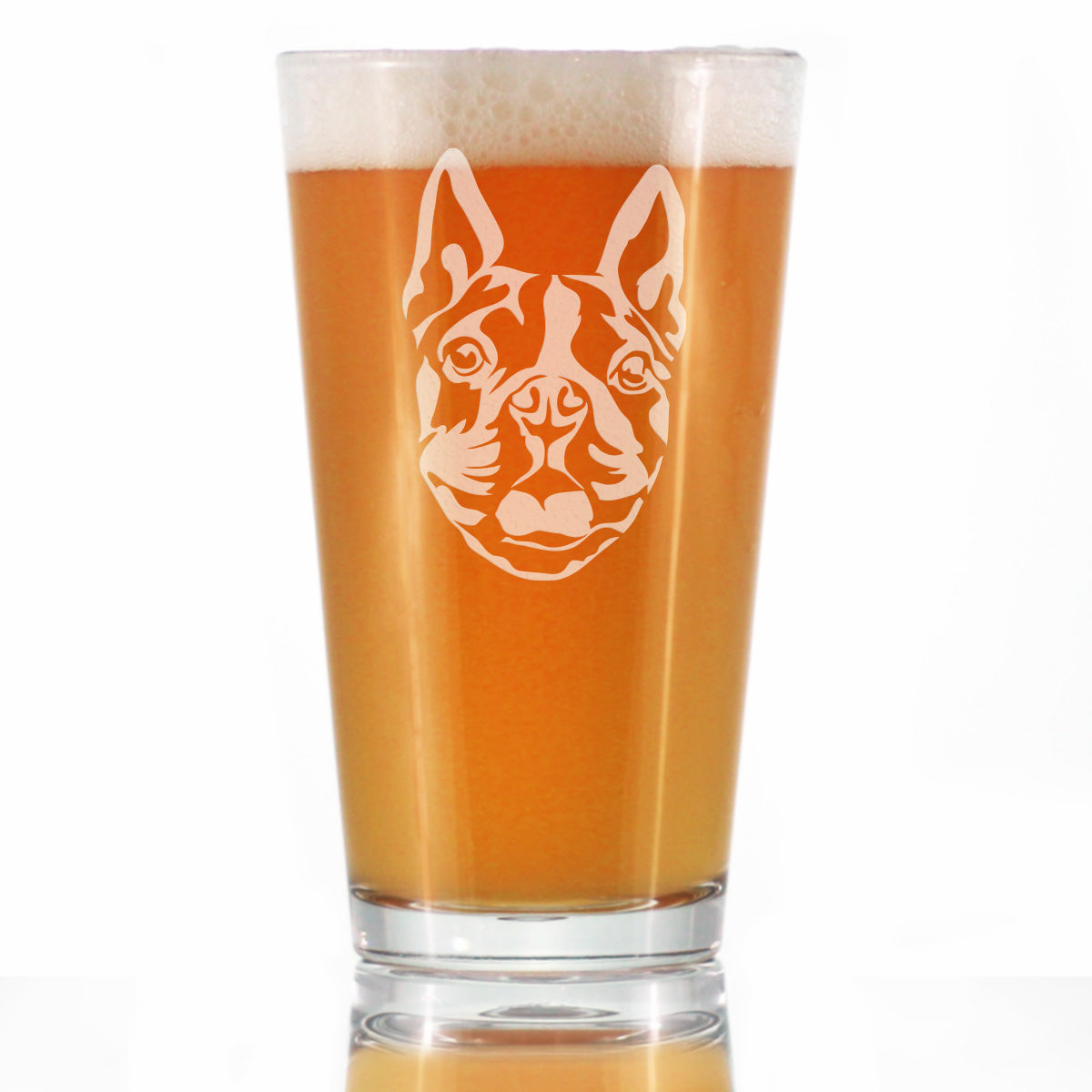 Boston Terrier Face Pint Glass for Beer - Unique Pet Themed Decor and Gifts for Moms & Dads of Boston Terriers - 16 Oz