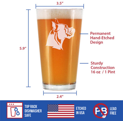 Boxer with Pointed Ears - Pint Glass for Beer - Fun Unique Boxer Themed Dog Gifts and Party Decor for Women and Men - 16 oz