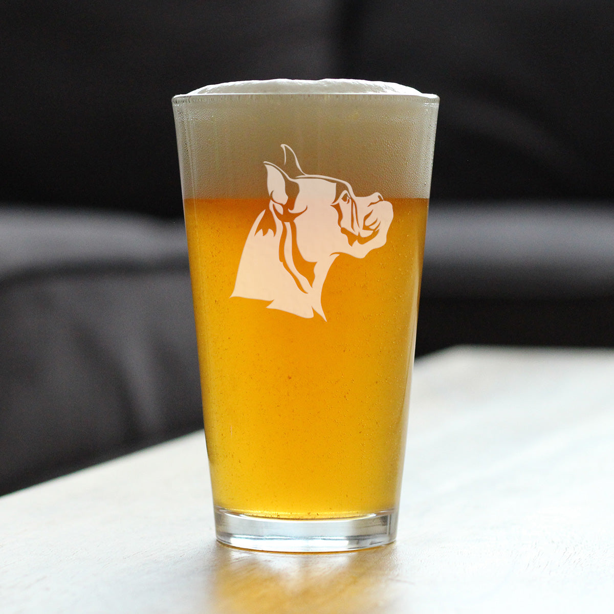 Boxer with Pointed Ears - Pint Glass for Beer - Fun Unique Boxer Themed Dog Gifts and Party Decor for Women and Men - 16 oz
