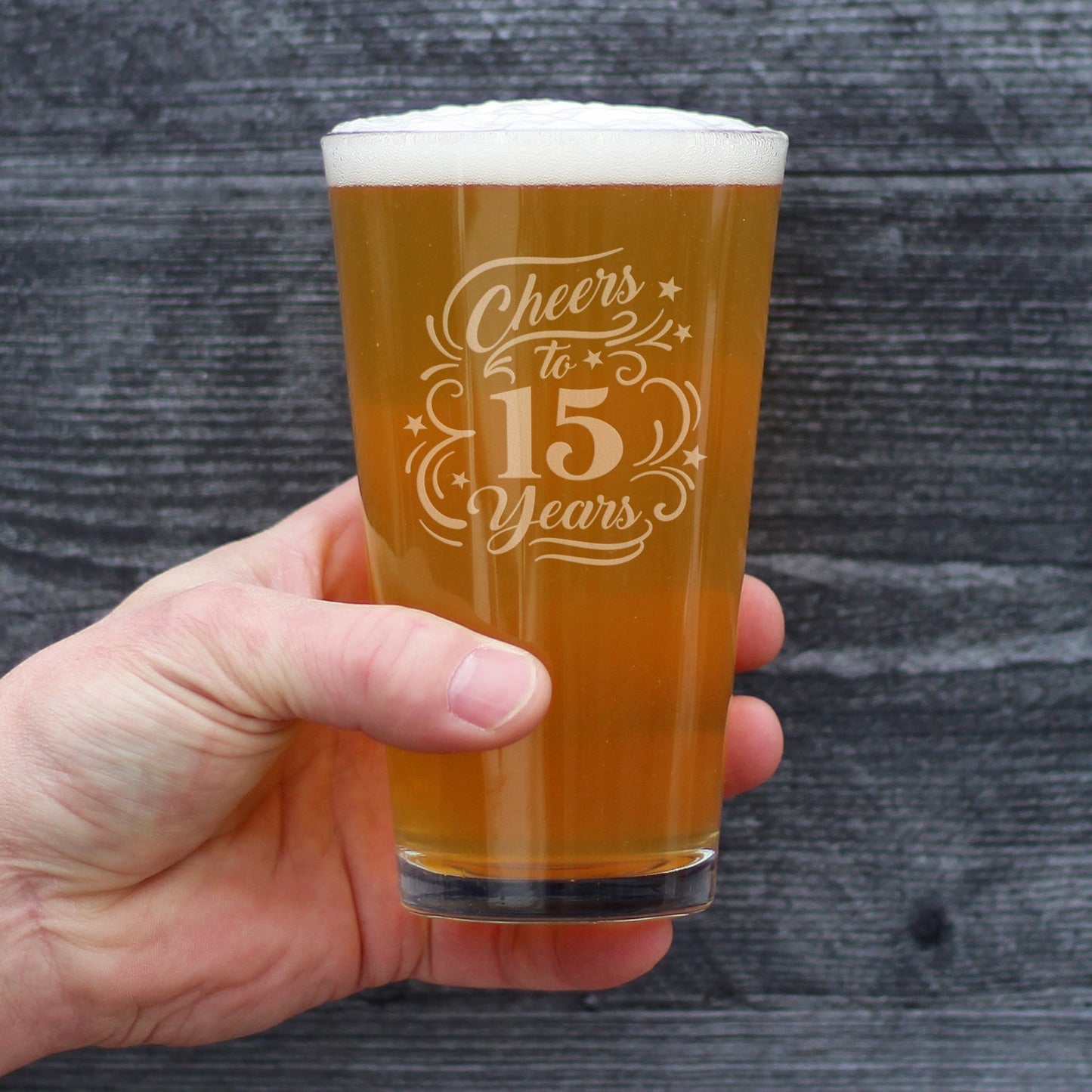 Cheers to 15 Years - Pint Glass for Beer - Gifts for Women & Men - 15th Anniversary Party Decor - 16 Oz Glasses