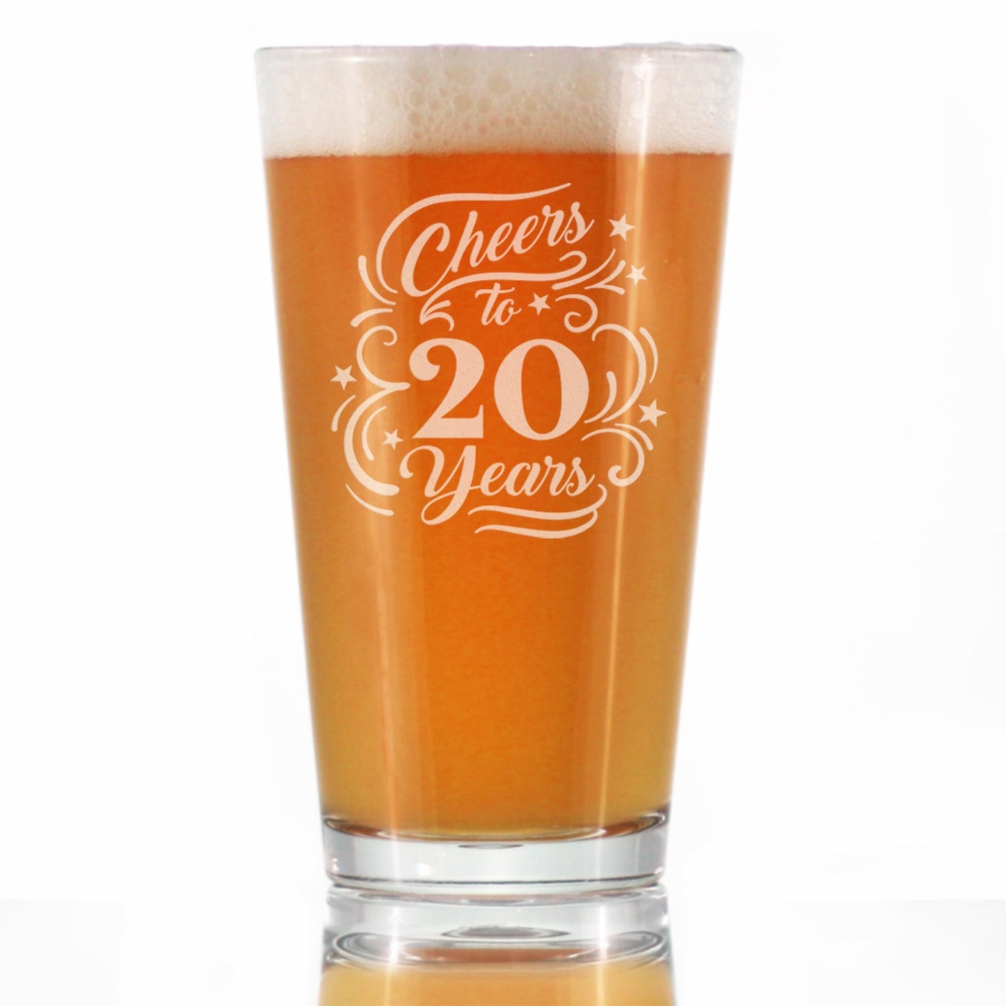 Cheers to 20 Years - Pint Glass for Beer - Gifts for Women & Men - 20th Anniversary Party Decor - 16 Oz Glasses