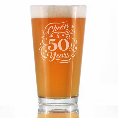 Cheers to 50 Years - Pint Glass for Beer - Gifts for Women & Men - 50th Anniversary Party Decor - 16 Oz Glasses