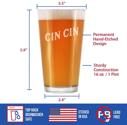 Cin Cin - Italian Cheers - Pint Glass for Beer - Cute Italy Themed Gifts or Party Decor for Women & Men - 16 Oz