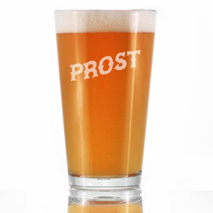 Prost - German Cheers - Fun Pint Glasses for Beer - Germany Themed Party Decor for Men and Women - 16 oz Large Mug
