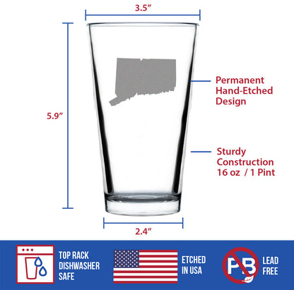 Connecticut State Outline Pint Glass for Beer - State Themed Drinking Decor and Gifts for Connecticuters and Nutmegger Women & Men - 16 Oz Glasses