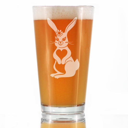Cute Bunny Rabbit - Pint Glass for Beer - Hand Engraved Gifts for Men & Women That Love Bunnies
