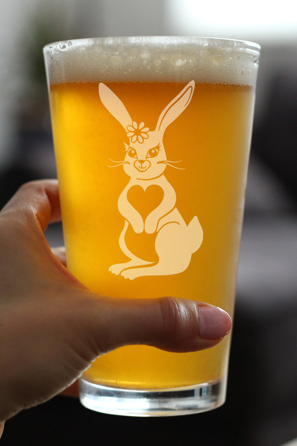 Cute Bunny Rabbit - Pint Glass for Beer - Hand Engraved Gifts for Men & Women That Love Bunnies