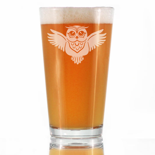 Cute Owl Pint Glass for Beer - Fun Owl Decor and Gifts for Women and Men - 16 Oz Glasses