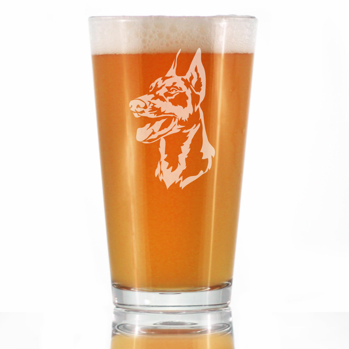 Doberman Face Pint Glass for Beer - Unique Dog Themed Decor and Gifts for Moms & Dads of Pinscher Dobermans - 16 Oz