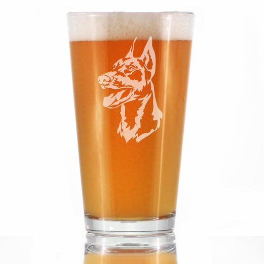 Doberman Face Pint Glass for Beer - Unique Dog Themed Decor and Gifts for Moms & Dads of Pinscher Dobermans - 16 Oz
