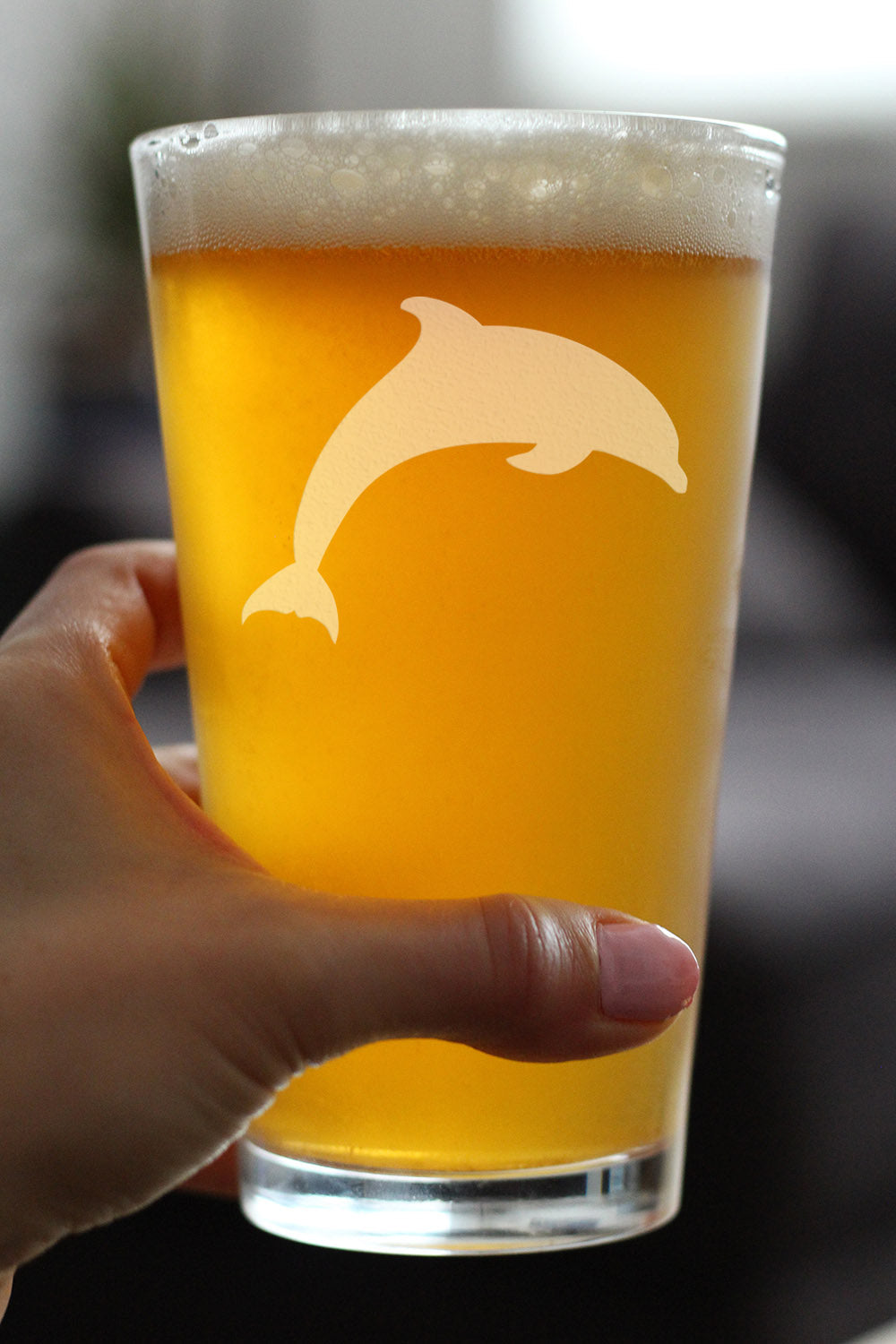 Dolphin - 16 oz Pint Glass for Beer - Cute Dolphin Themed Gifts or Party Decor for Women & Men - Fun Drinking Glasses