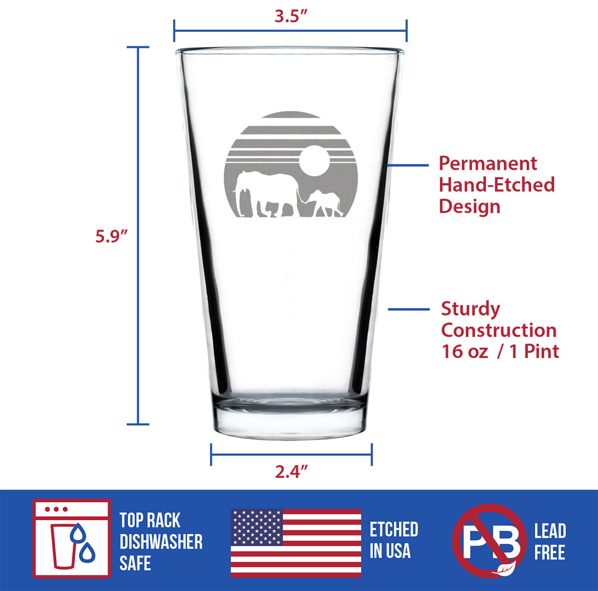 Elephant Sunset - 16 Ounce Pint Glass