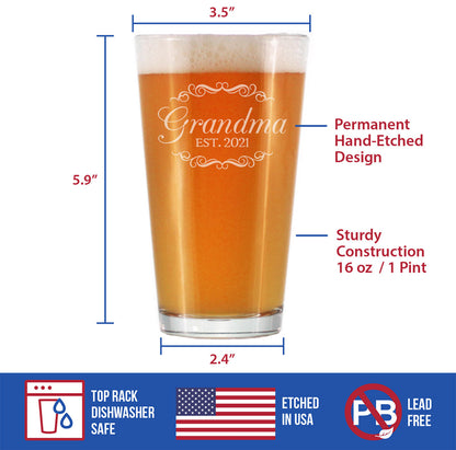Grandma Est. 2021 - Decorative - 16 Ounce Pint Glass