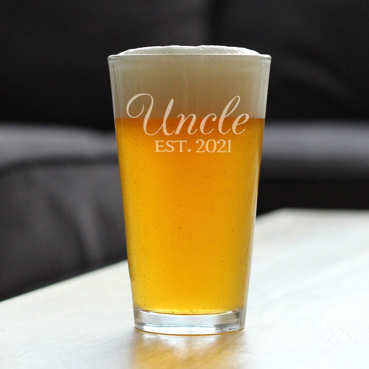 Uncle Est 2021 - Pint Glass Gift for First Time Uncles - Decorative 16 Oz Glasses
