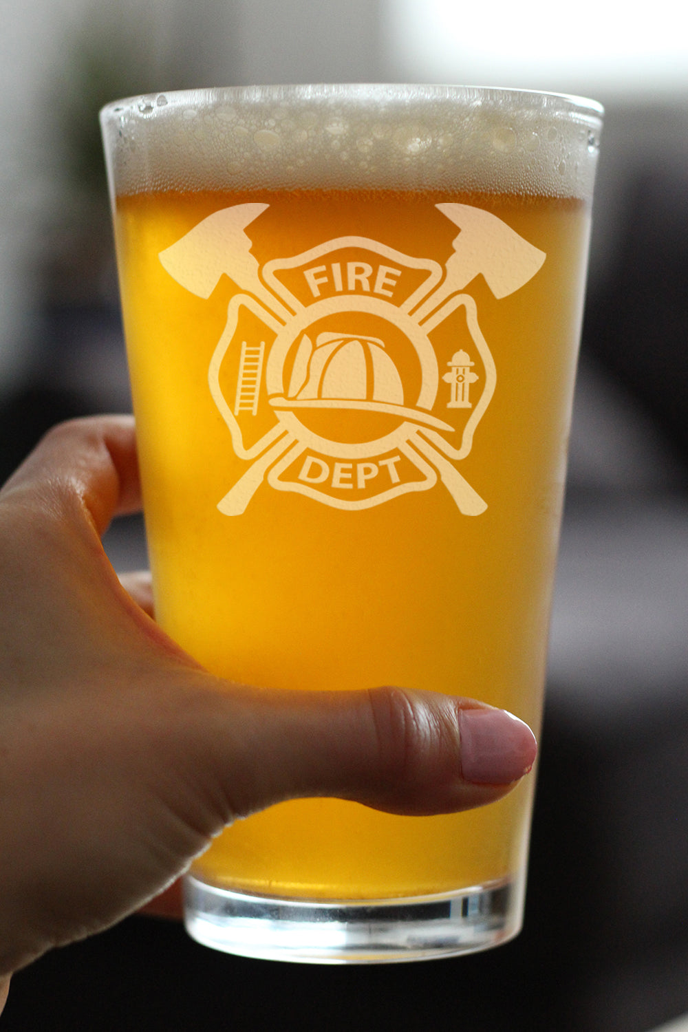 Firefighter Symbol Engraved Pint Glass, Unique Gifts for Firefighters, Firemen & Firewomen