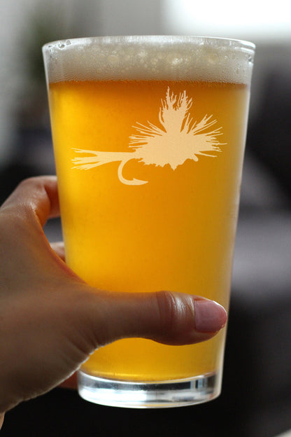Fly Fishing Pint Glass for Beer - Unique Flyfishing Themed Gifts for Fishermen - 16 oz Glasses