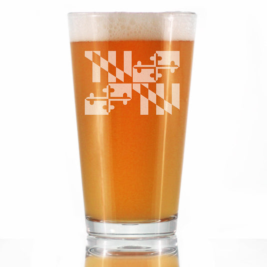 Maryland Flag Pint Glass for Beer - State Themed Drinking Decor and Gifts for Marylander Women & Men - 16 Oz Glasses