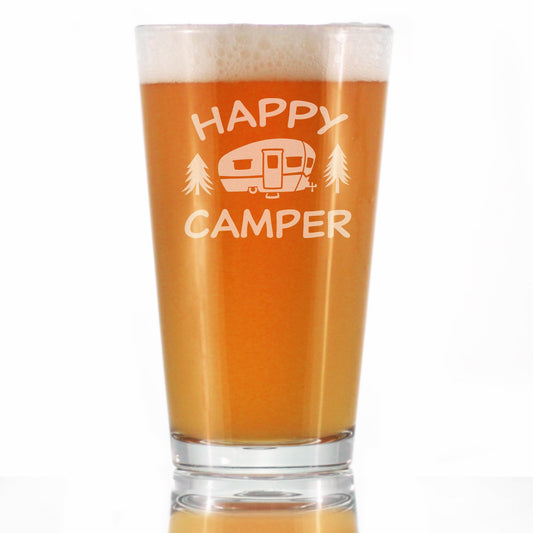 Happy Camper - Pint Glass for Beer - Fun RV Gifts for Men & Women Who Love Drinking & Camping - 16 oz