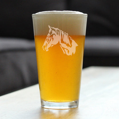 Horse Face Pint Glass for Beer - Western Themed Farm Decor and Gifts for Horseback Riders - 16 Oz Glasses