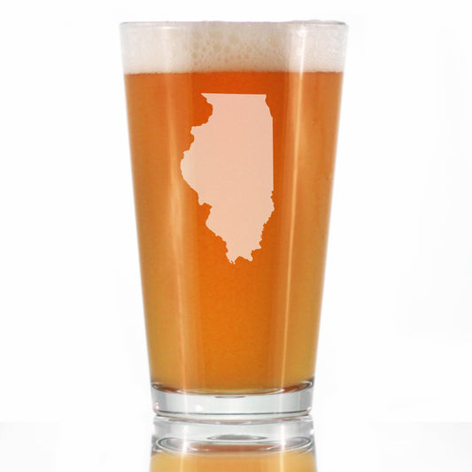 Illinois State Outline Pint Glass for Beer - State Themed Drinking Decor and Gifts for Illinoisan Women & Men - 16 Oz Glasses