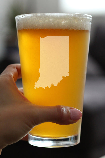 Indiana State Outline Pint Glass for Beer - State Themed Drinking Decor and Gifts for Hoosier Women & Men - 16 Oz Glasses