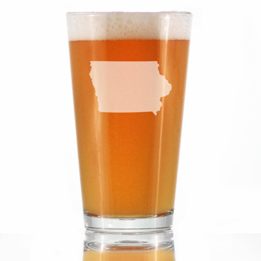 Iowa State Outline Pint Glass for Beer - State Themed Drinking Decor and Gifts for Iowan Women & Men - 16 Oz Glasses