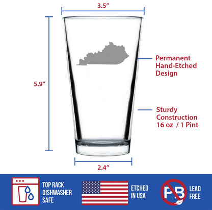 Kentucky State Outline Pint Glass for Beer - State Themed Drinking Decor and Gifts for Kentuckian Women & Men - 16 Oz Glasses