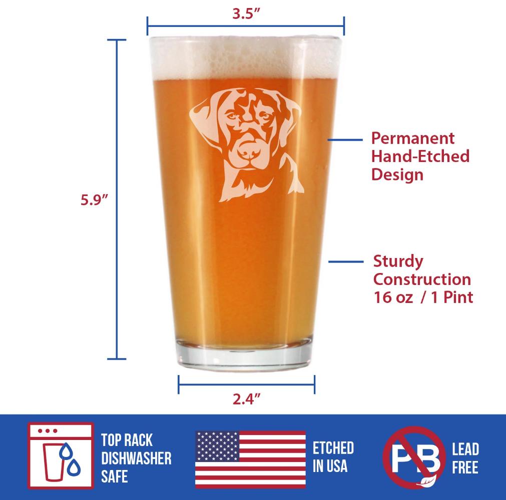 Black Lab Face - Labrador Retriever Pint Glass for Beer - Fun Unique Dog Themed Decor Gifts for Men & Women - 16 oz