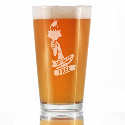 Land of the Free - American Patriotic Pint Glass Gift for Beer Drinking Men & Women - 16 oz Glasses