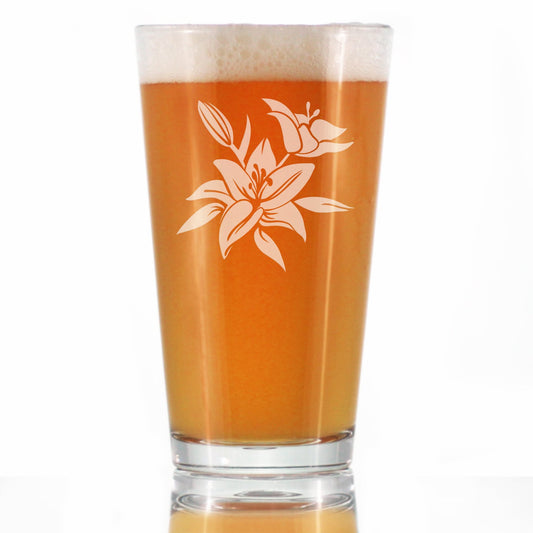 Lily Pint Glass for Beer - Floral Themed Decor and Gifts for Flower Lovers - 16 oz Glasses