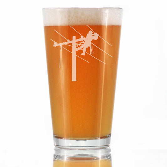 Lineworker Engraved Pint Glass for Beer, Unique Electrical Themed Gifts for Men and Women who are Lineworkers - 16 oz