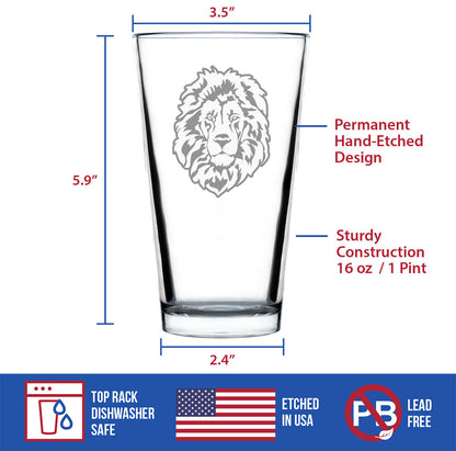 Lion Pint Glass for Beer - Fun Safari Themed Decor and Gifts for Lovers of African Wild Animals - 16 Oz Glasses