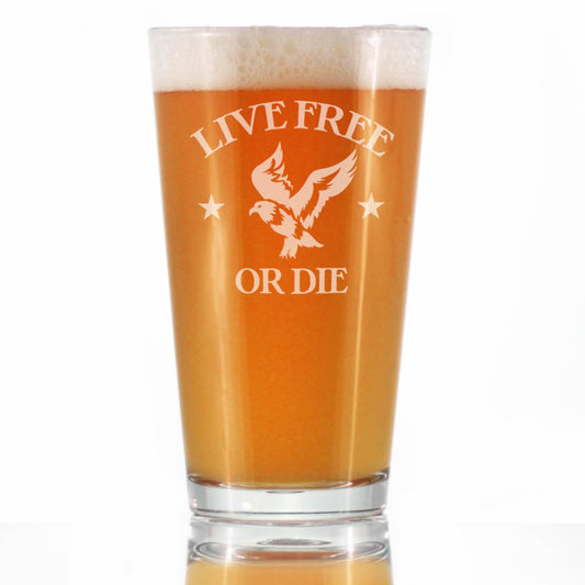 Live Free Or Die - American Patriotic Pint Glass Gift for Beer Drinking Men & Women - 16 oz Glasses
