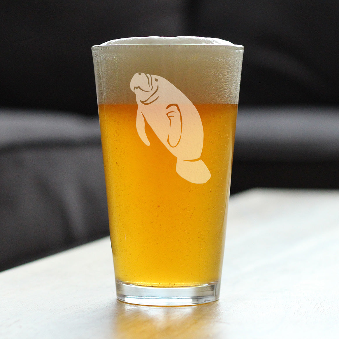 Manatee Pint Glass for Beer - Cute Funny Ocean Animals Themed Decor and Gifts for Sea Creature Lovers - 16 oz
