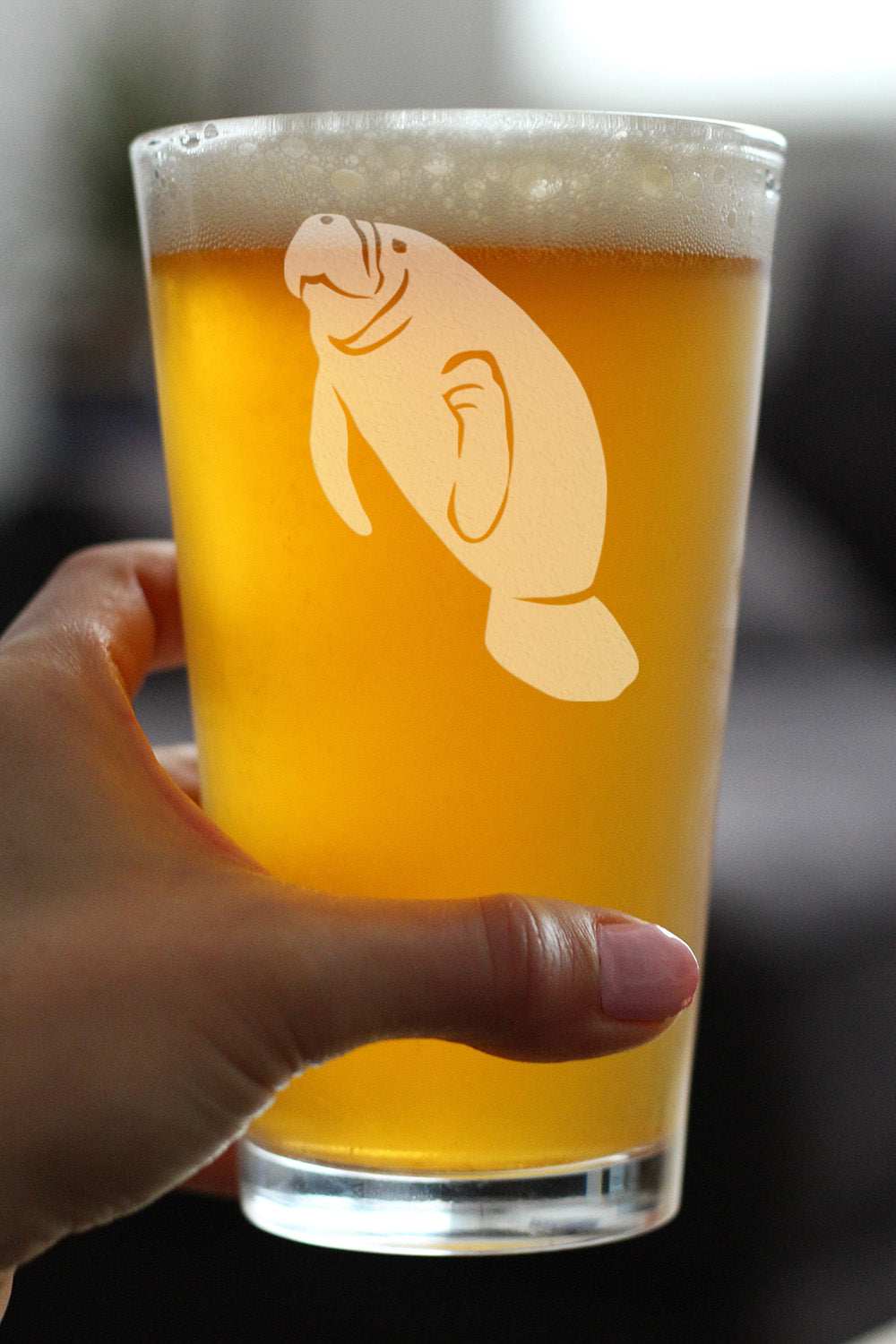 Manatee Pint Glass for Beer - Cute Funny Ocean Animals Themed Decor and Gifts for Sea Creature Lovers - 16 oz