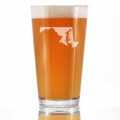 Maryland State Outline Pint Glass for Beer - State Themed Drinking Decor and Gifts for Marylander Women & Men - 16 Oz Glasses