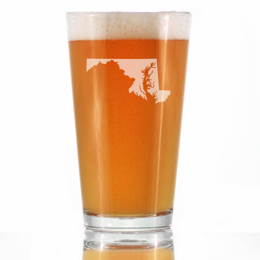 Maryland State Outline Pint Glass for Beer - State Themed Drinking Decor and Gifts for Marylander Women & Men - 16 Oz Glasses